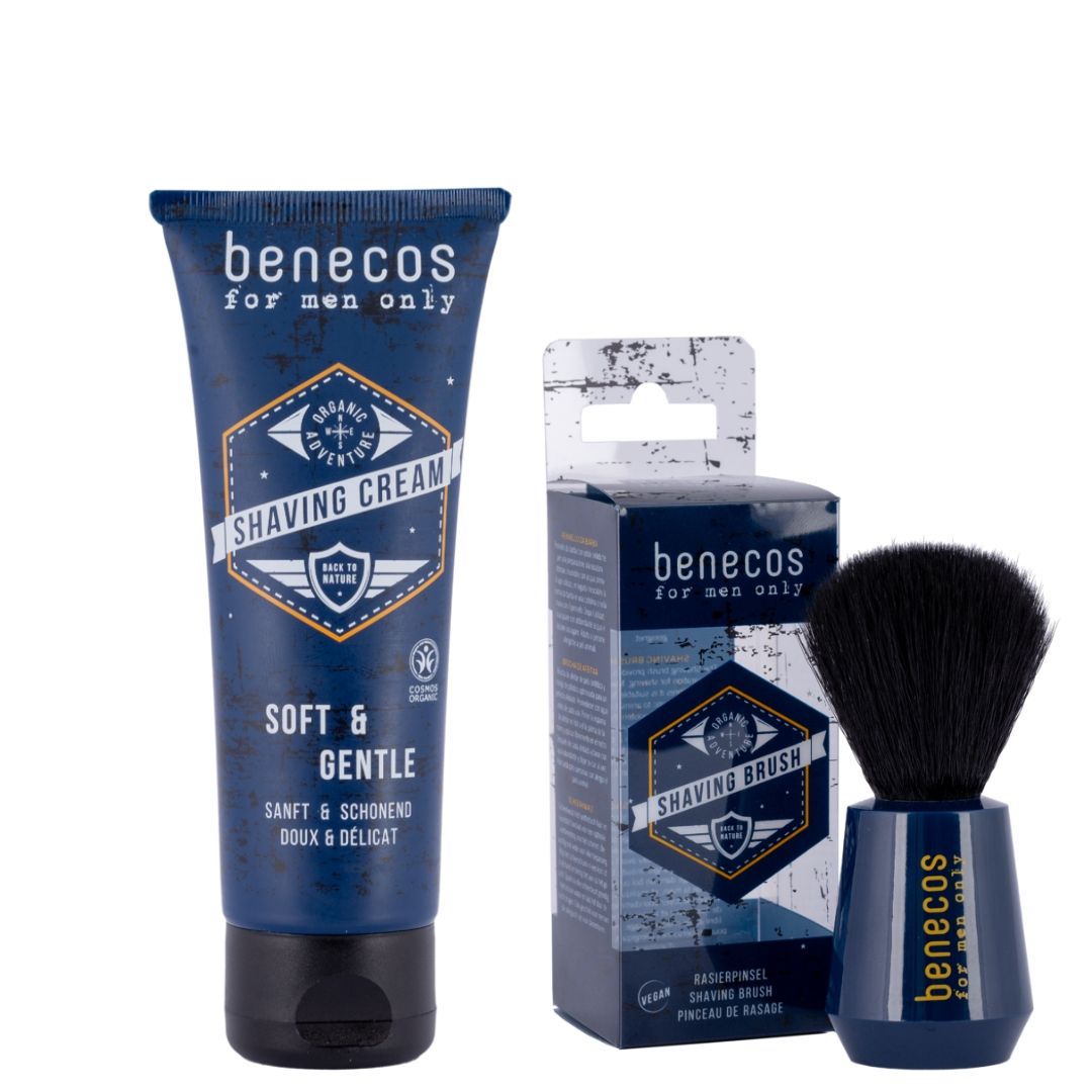 benecos-био-грижа-за-брада-set Мъжки сет - четка за брада и крем за бръснене