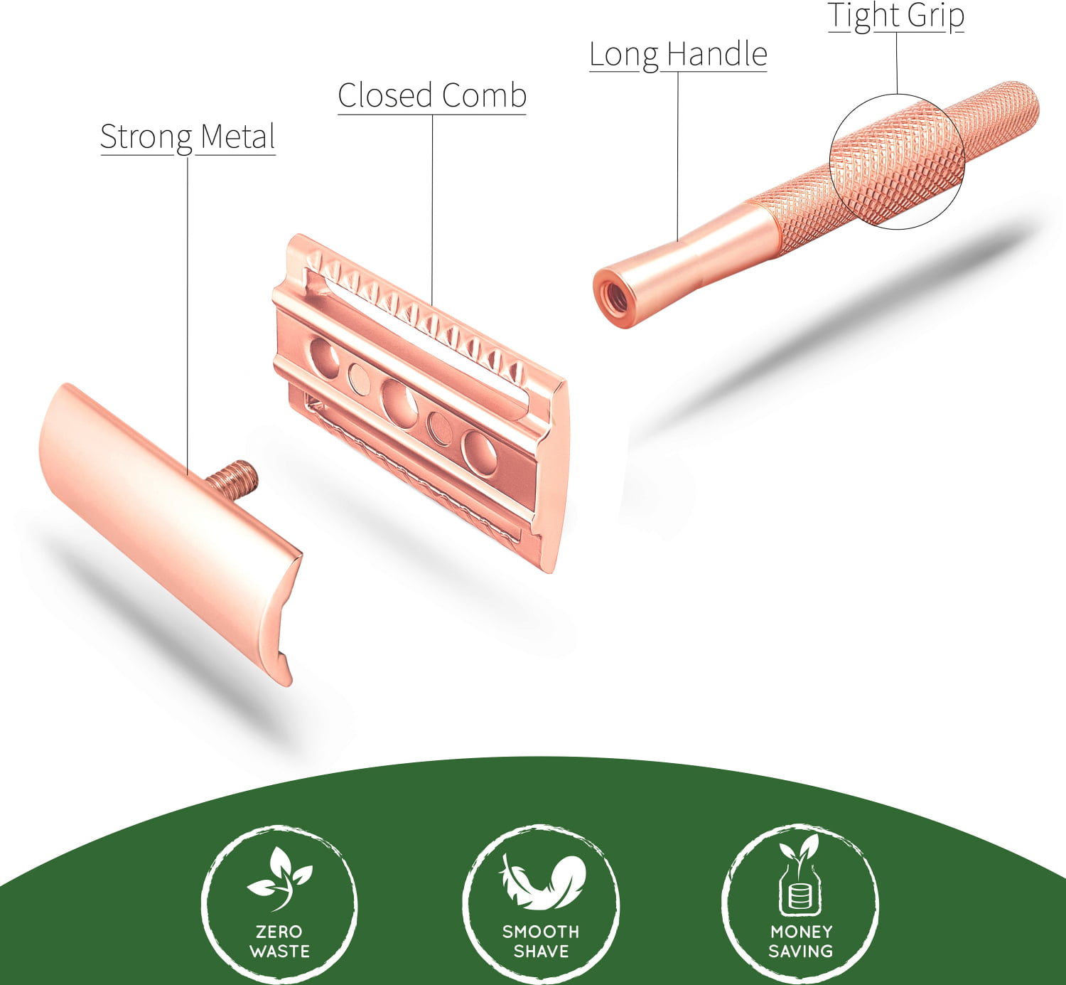 bambaw-safety-razor-rose-gold-odonata-cosmetics-zero-waste Метална самобръсначка с поставка - Bambaw