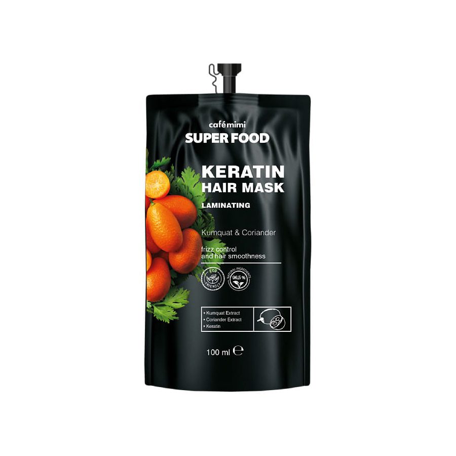Кератинова маска за коса Ефект на ламиниране с кумкуат и кориандър – Cafè mimi Кератинова маска за коса "Ефект на ламиниране" с кумкуат и кориандър – Cafè mimi