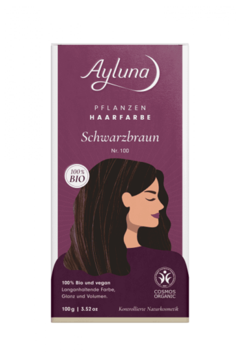Био веган билкова боя (къна) за коса - AYLUNA - No100 Black Brown