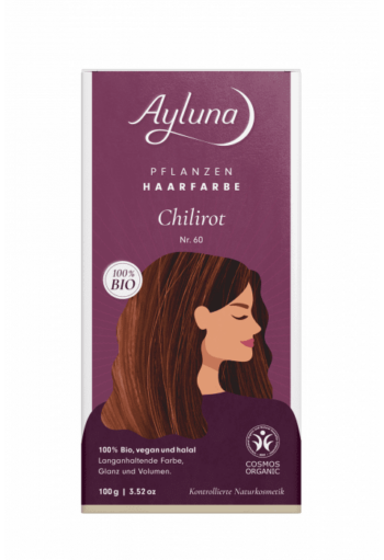 Био веган билкова боя (къна) за коса - AYLUNA - No60 Chili Red