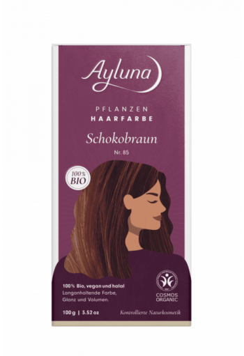 Био веган билкова боя (къна) за коса - AYLUNA - No85 Chocolate Brown
